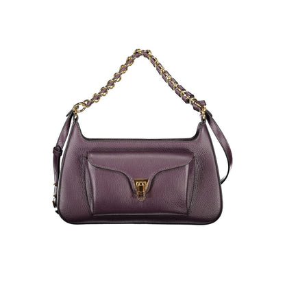 Coccinelle Purple Leather Women Handbag with removable chain shoulder strap, elegant design, and iconic logo detailing.