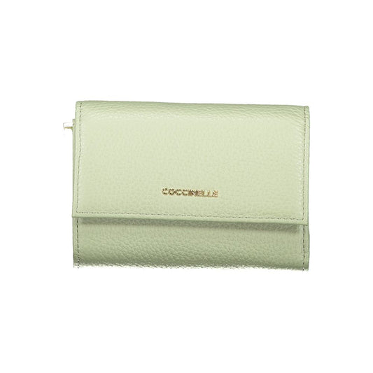 Coccinelle Green Leather Women Wallet in sleek Italian design with sophisticated texture and elegant green hue.