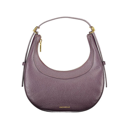 Coccinelle Purple Leather Women Handbag with adjustable shoulder handle and detachable strap, sophisticated zip closure and elegant design.