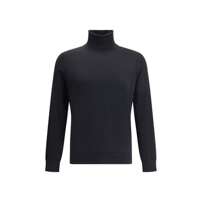 ZEGNA Black Cashmere Turtleneck sweater, luxury AW25 fashion with ribbed cuffs and hem, made from 70% cashmere and 30% silk for a comfortable fit.