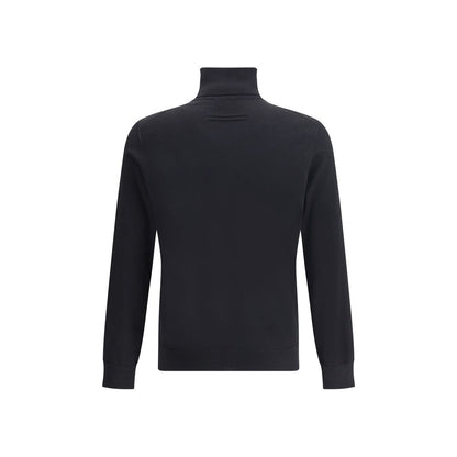 ZEGNA Black Cashmere Turtleneck Sweater with ribbed cuffs and hem, showing back view. Elegant and timeless design for AW25 season.