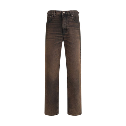 Haikure Brown Cotton Relaxed Fit Jeans with button closure and adjustable side straps for AW25 season.