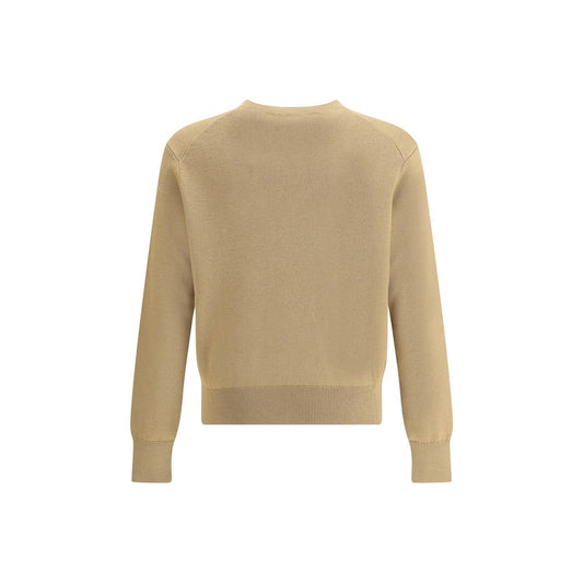 Back view of Ami Paris Pull Col Rond Ami De Coeur sweater showcasing ribbed design in beige.