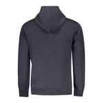 Back view of Pepe Jeans Blue Cotton Men Sweater showcasing hoodie and casual style with sustainable cotton blend