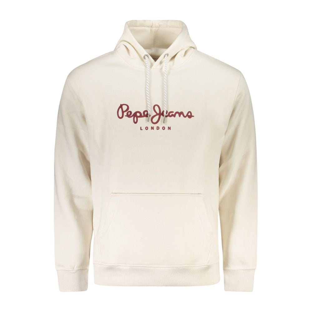 Pepe Jeans White Cotton Men Sweater with logo on front, featuring a sustainable cotton blend, casual luxury, and functional pocket design.