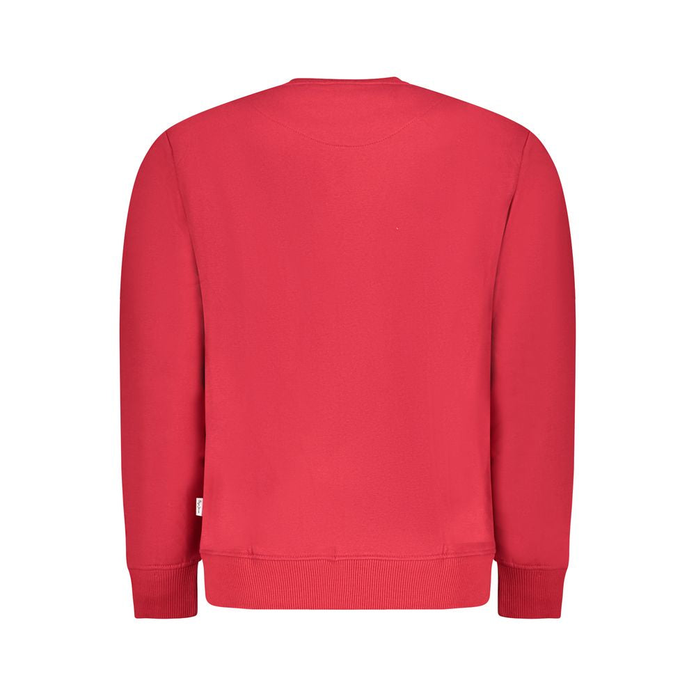 Pepe Jeans Red Cotton Men Sweater showcasing the back view of the sustainable cotton blend, featuring a vibrant red hue and classic design.