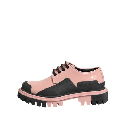 Dolce & Gabbana Light Powder Pink Black Leather Lace-Up Shoes
