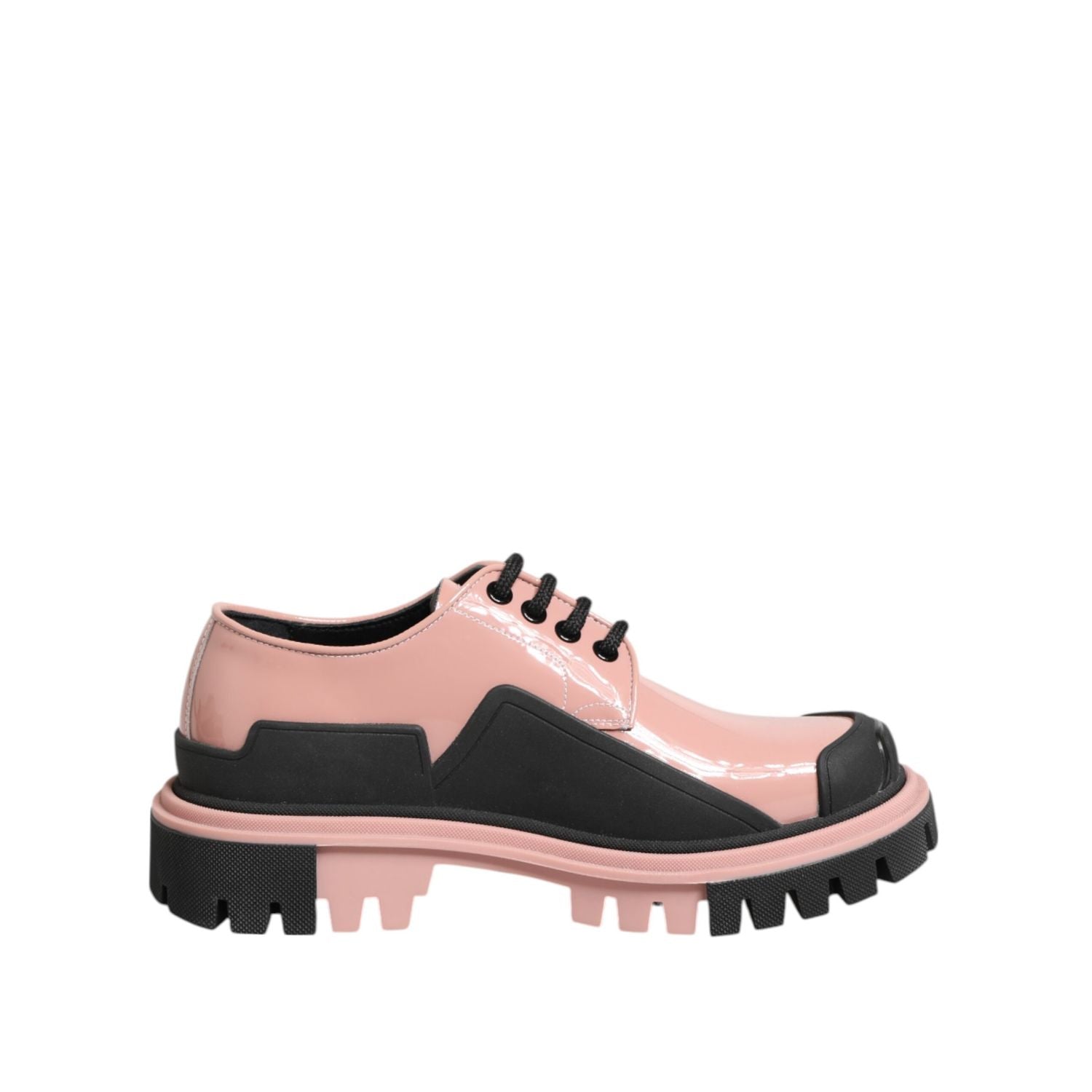 Dolce & Gabbana Light Powder Pink Black Leather Lace-Up Shoes