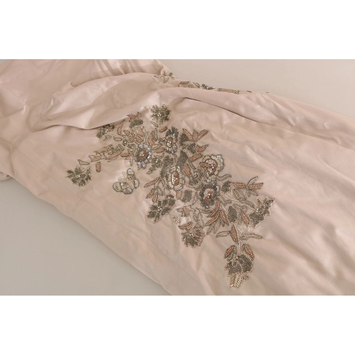 Dolce & Gabbana Beige Sequined Flower Flare Ball Gown Dress