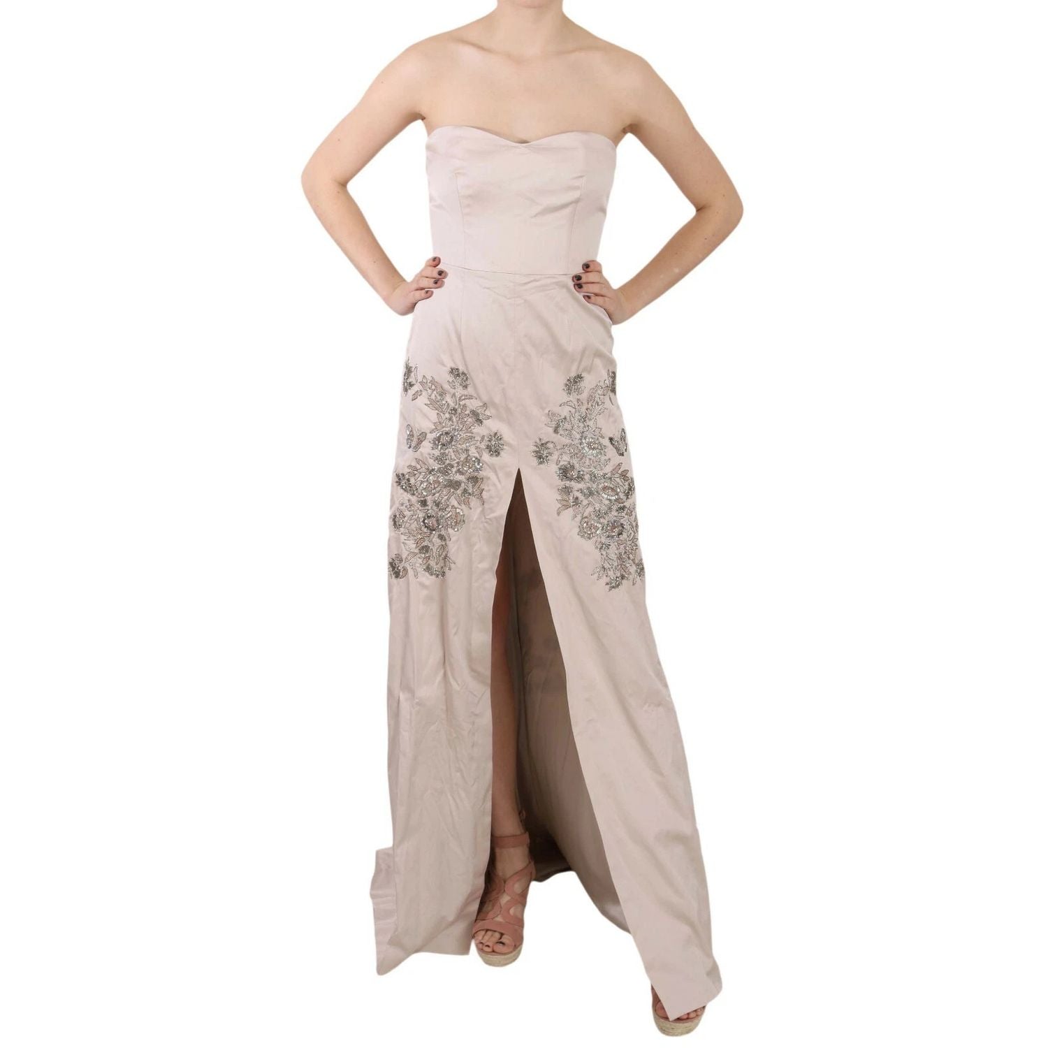 Dolce & Gabbana Beige Sequined Flower Flare Ball Gown Dress