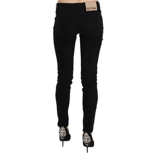 John Galliano Black Mid Waist Slim Fit Skinny Denim Casual Pants Jeans