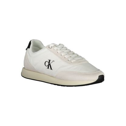 Calvin Klein White Polyester Men Sneaker with black accents and logo embroidery.