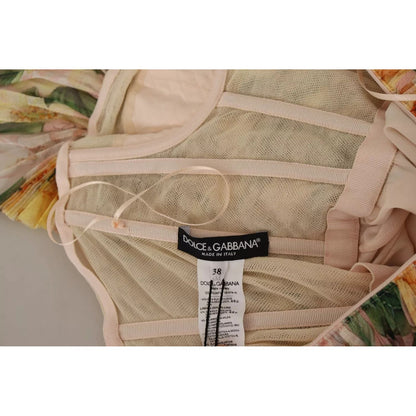 Dolce & Gabbana Yellow Floral Print Pleated Maxi Dress