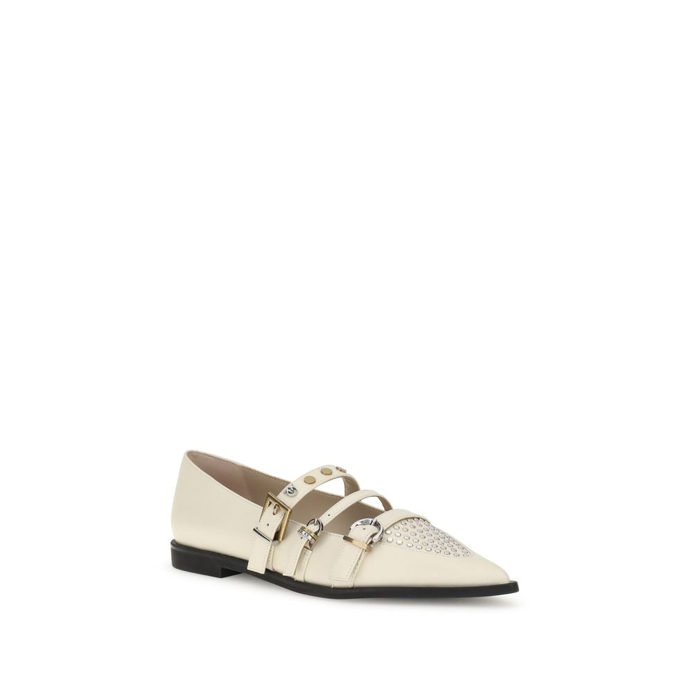 PINKO Cream Leather Ballet Flats