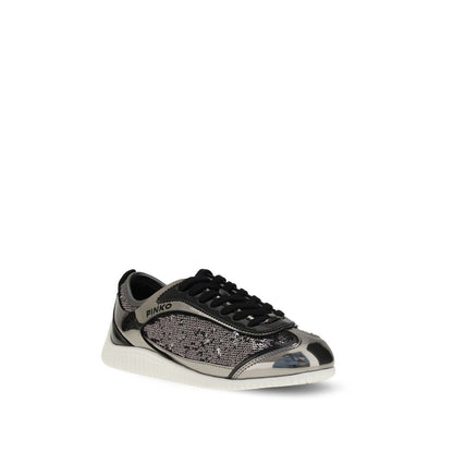 PINKO Silver Nylon Chunky Sneakers with round toe, sequin embellishments, and rubber sole for stylish comfort.