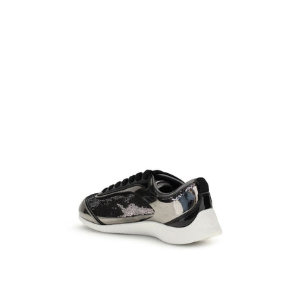 PINKO Silver Nylon Chunky Sneakers with sequin details and rubber sole for casual wear