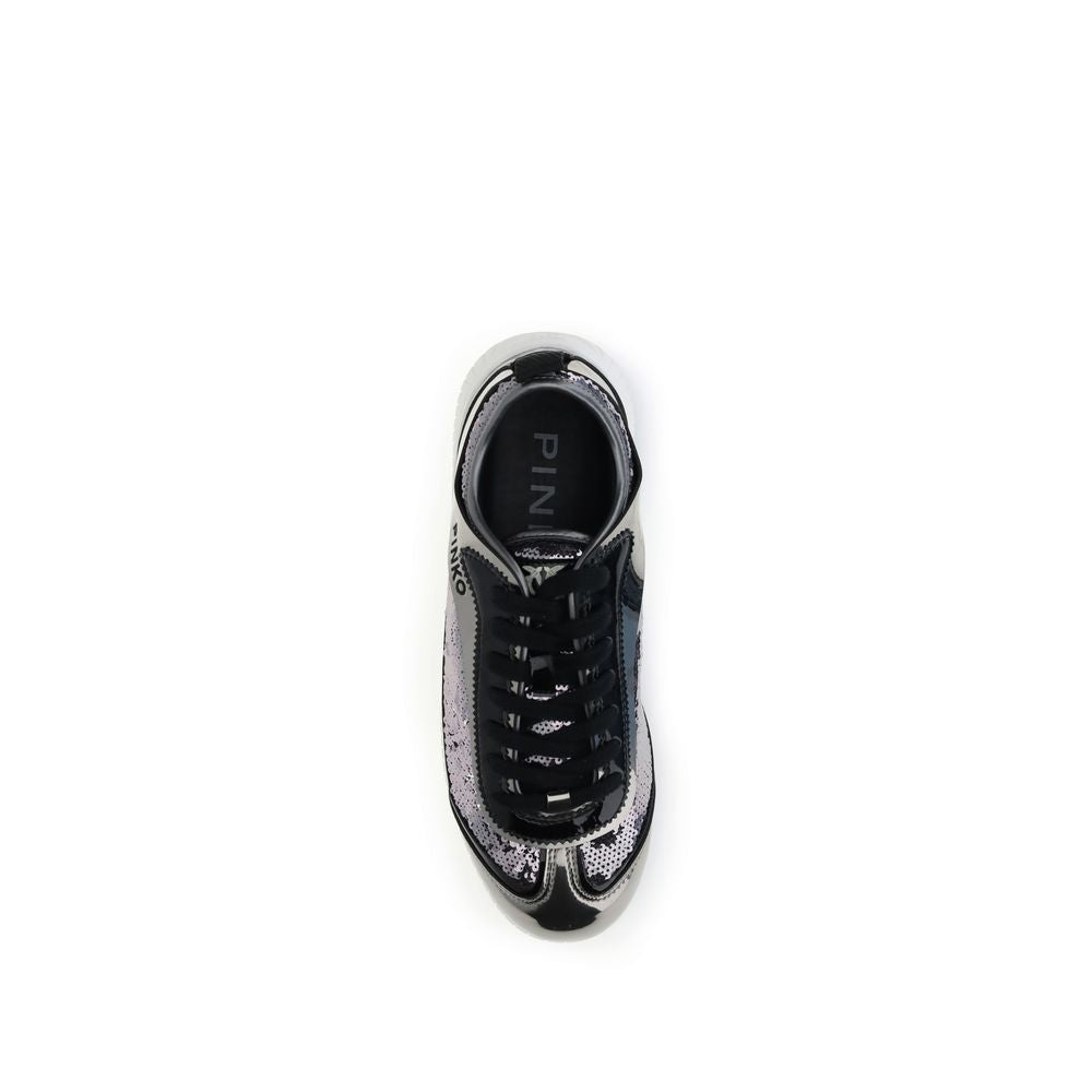 Top view of PINKO Silver Nylon Chunky Sneakers with sequin details and round toe design for a stylish look.