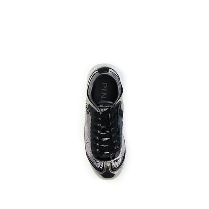 Top view of PINKO Silver Nylon Chunky Sneakers with sequin details and round toe design for a stylish look.