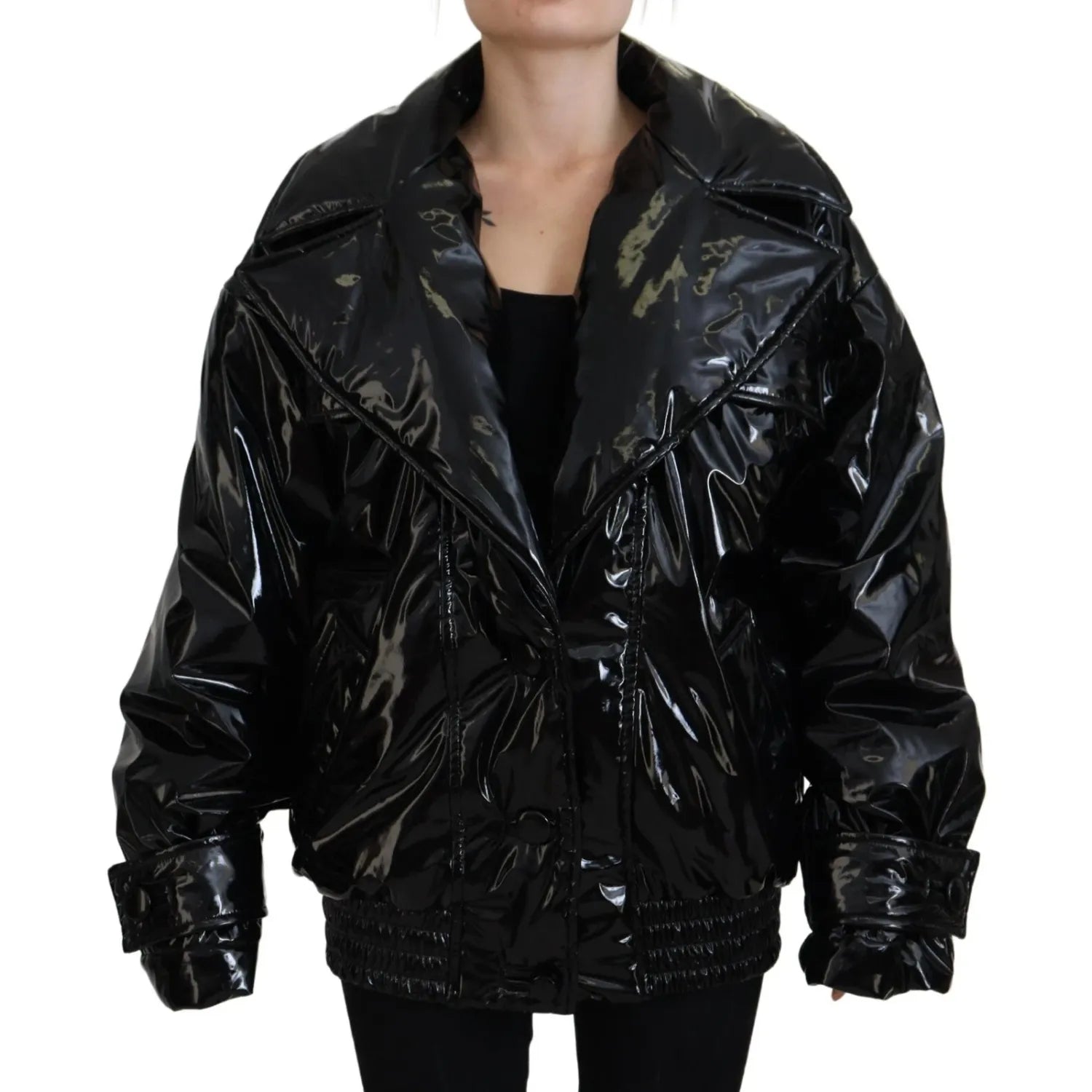 Dolce & Gabbana Polyester Black Shiny Blazer Women Jacket