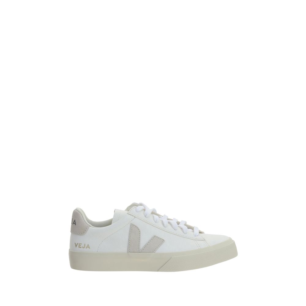 Veja White Calf Leather Bos Taurus Low Top Sneakers with V logo, round toe, lace-up, contrast details, logoed insole, rubber sole.