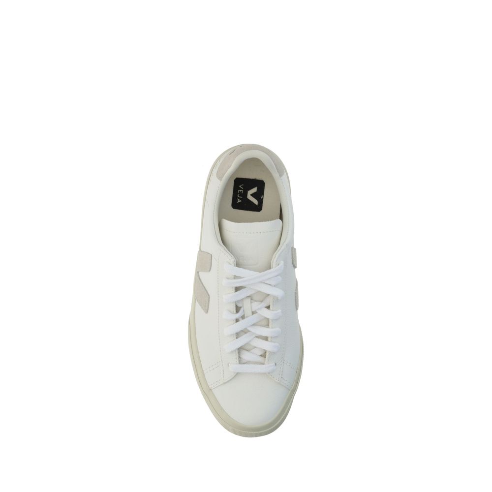 Veja White Calf Leather Bos Taurus Low Top Sneakers with logo insole, round toe, and lace-up design for casual style.