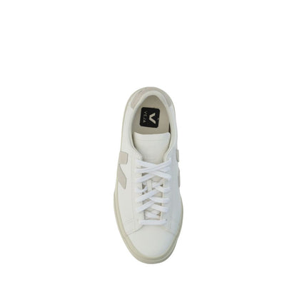 Veja White Calf Leather Bos Taurus Low Top Sneakers with logo insole, round toe, and lace-up design for casual style.