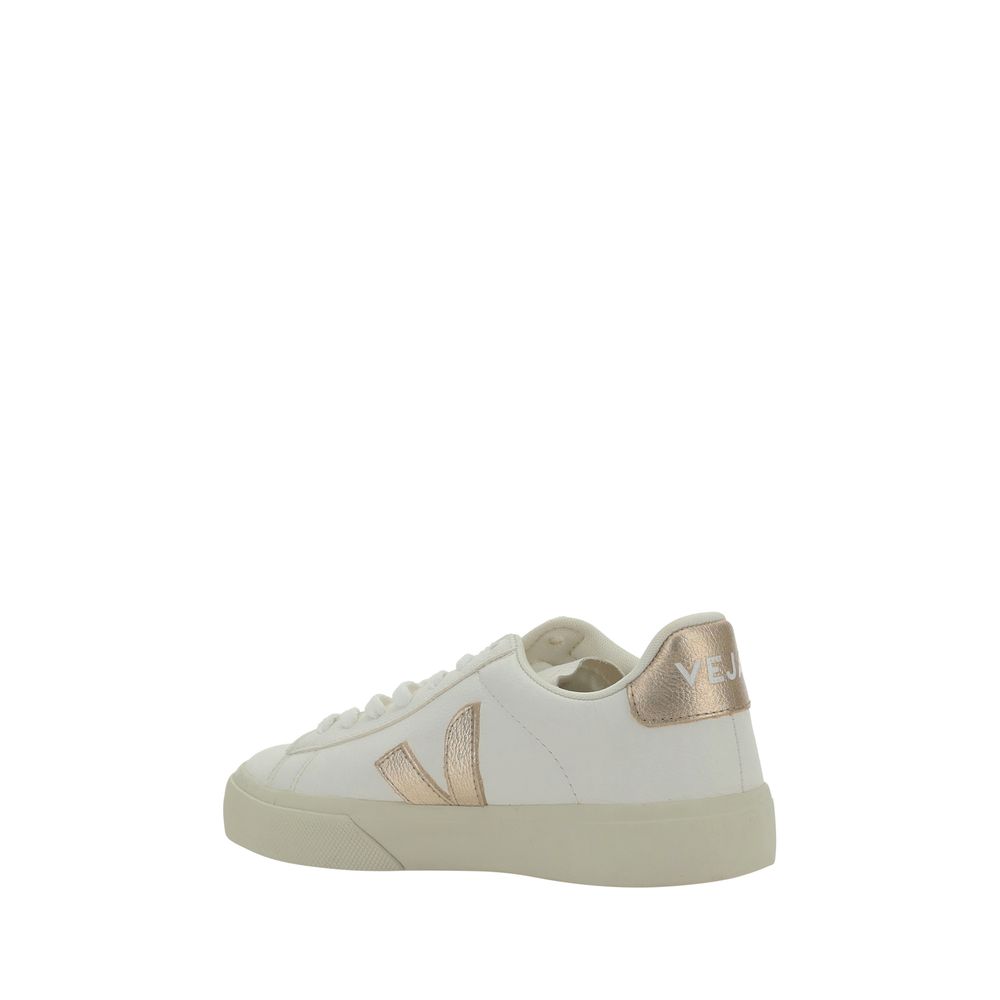 Veja White Calf Leather Bos Taurus Low Top Sneakers with contrasting heel and side details, showcasing the iconic Veja logo.
