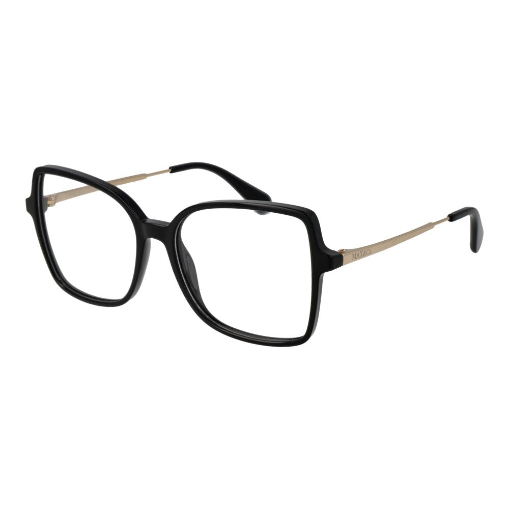 Max & Co Black Women Glasses Frame in stainless steel with full-rim square style and demo lenses, featuring 55mm lens width.