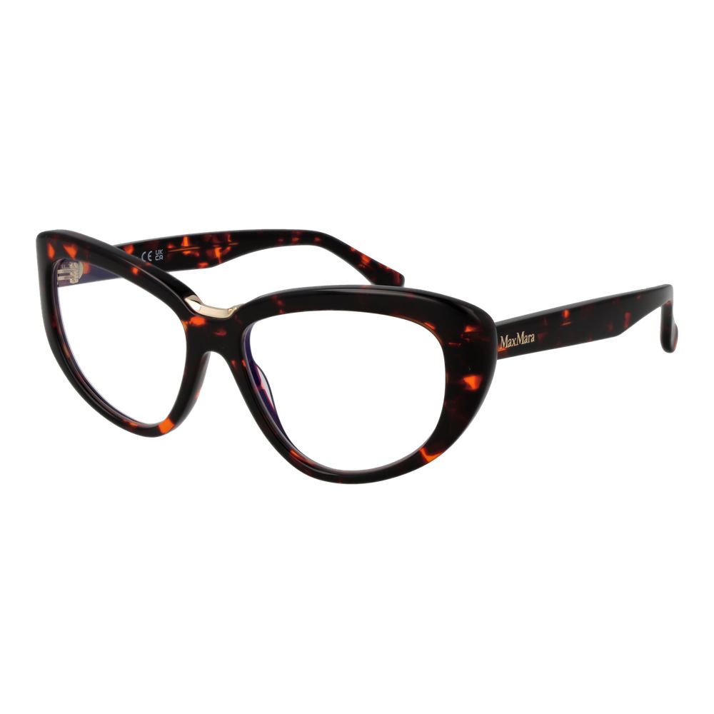 Max Mara Brown Women Glasses Frame with full-rim acetate design and geometric style, perfect for a stylish and elegant look.