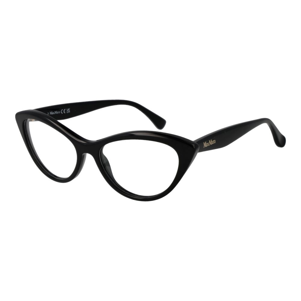 Max Mara Black Women Glasses Frame in cat-eye style, full-rim acetate with demo lenses. Includes branded case, size 53-16-140.