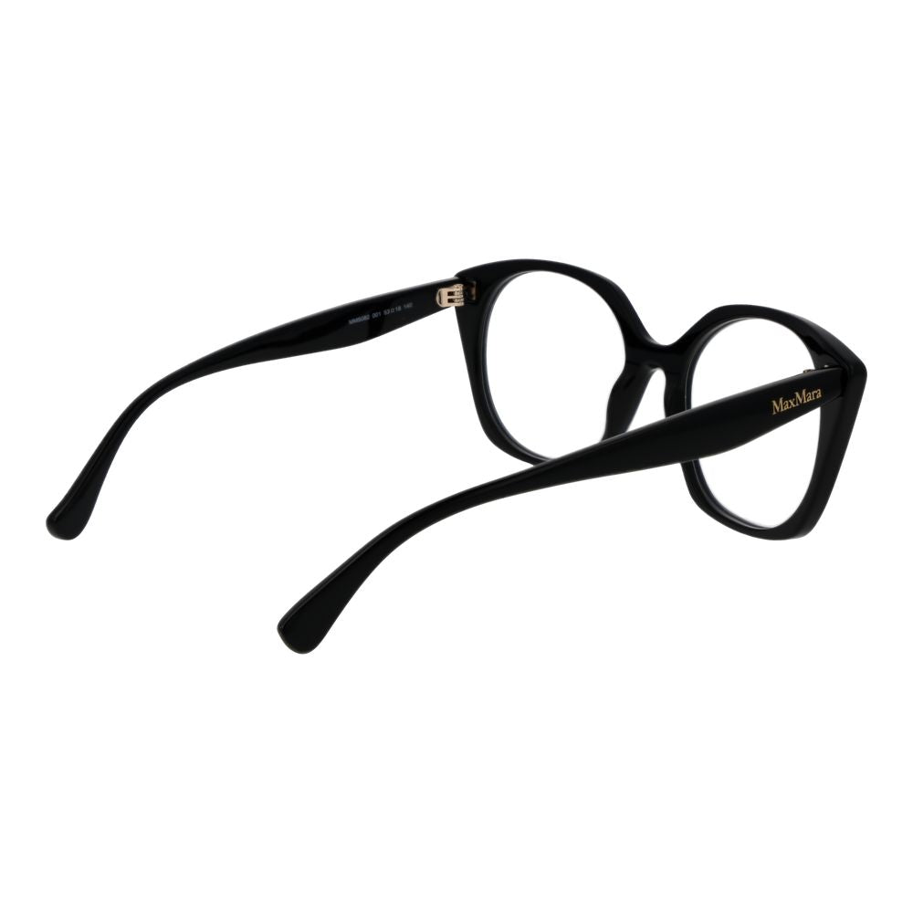 Max Mara Black Women Glasses Frame full-rim round acetate eyewear with branded case, demo plastic lenses, 53 mm width, 140 mm temples.