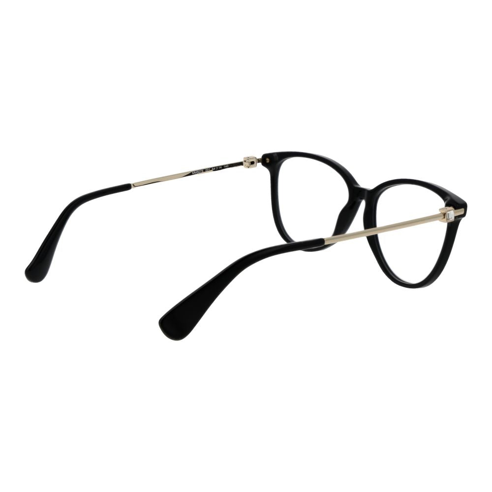Max Mara Black Women Glasses Frame in full-rim round style, black acetate material, side view with 140mm temples.