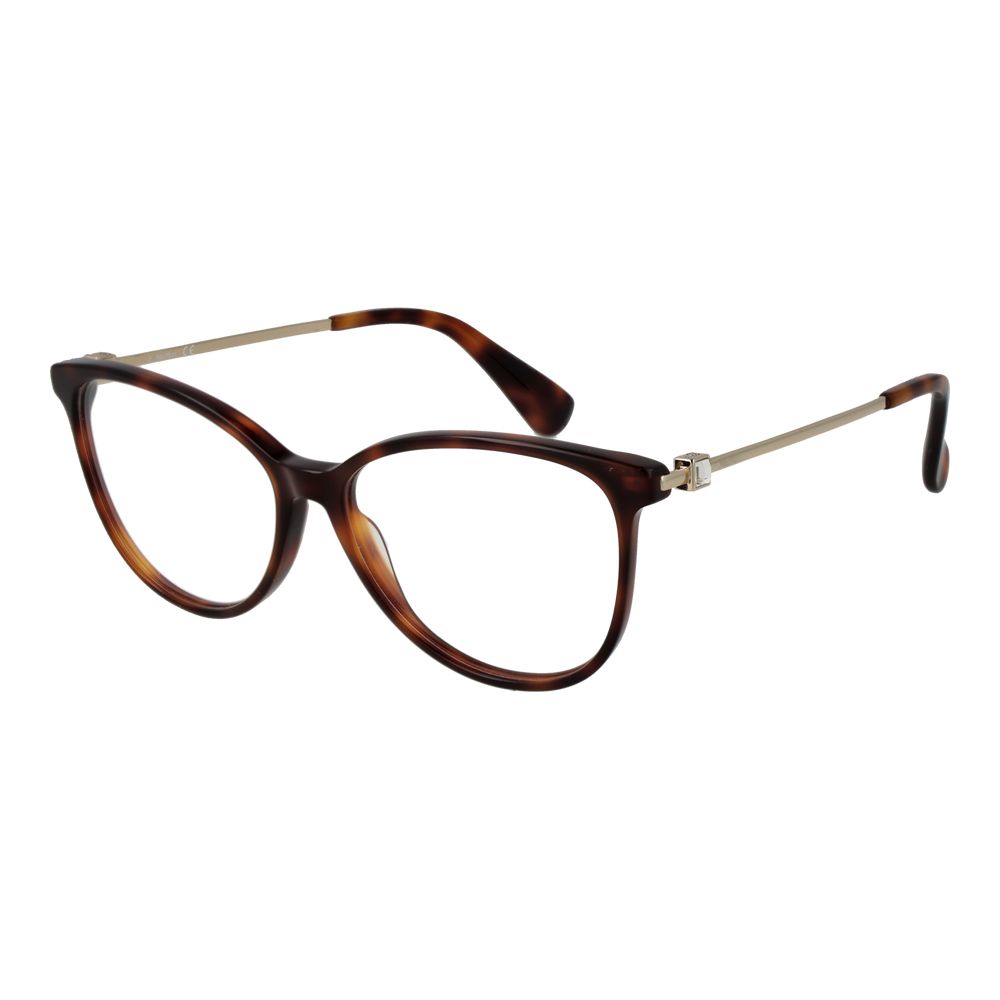 Max Mara Brown Women Glasses Frame with full-rim panto style, metal and plastic, demo lenses, 54mm width, 140mm temples, brown frame.
