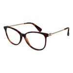 Max Mara Brown Women Glasses Frame with full-rim panto style, metal and plastic, demo lenses, 54mm width, 140mm temples, brown frame.