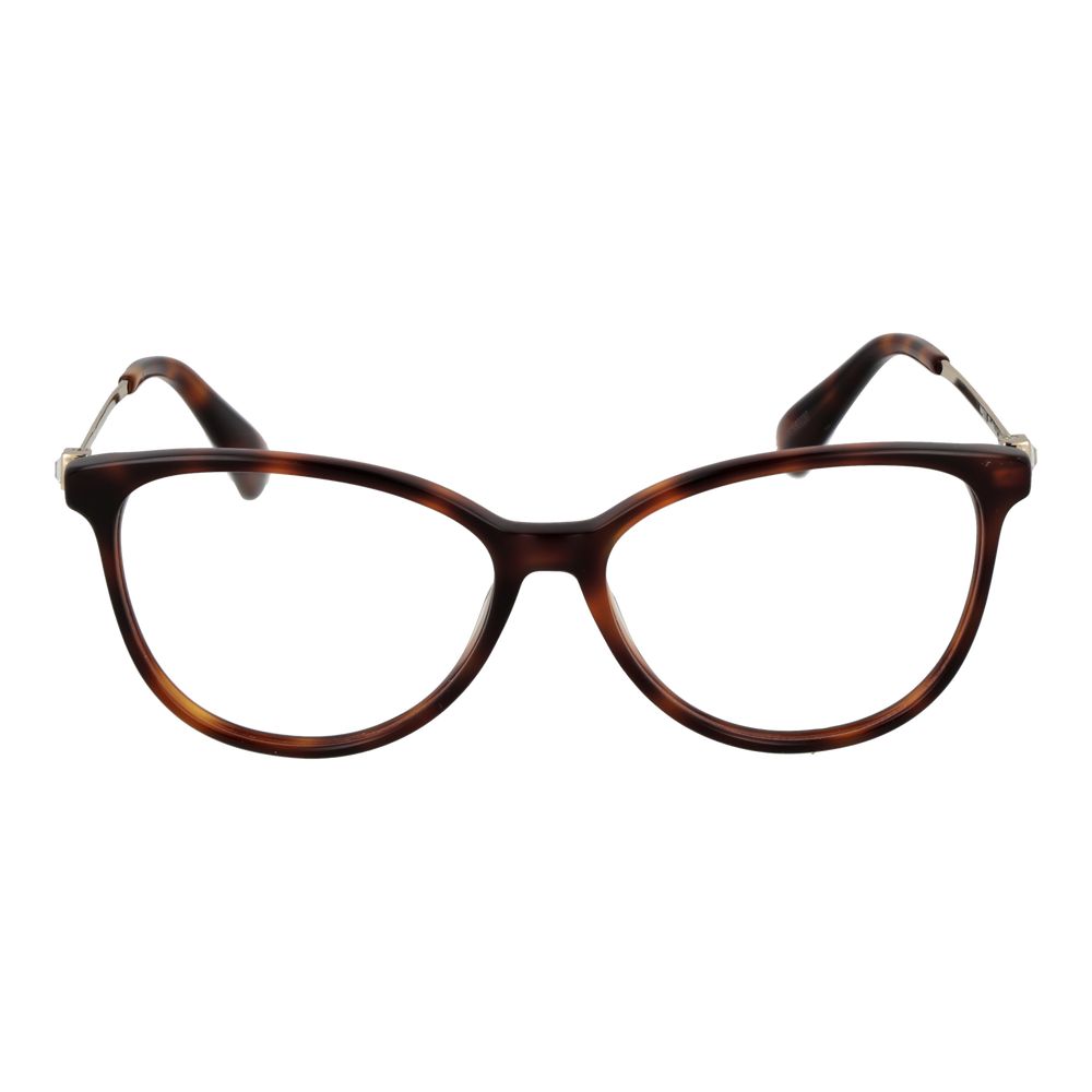 Max Mara Brown Women Glasses Frame, full-rim panto style with metal and plastic construction, includes branded case.