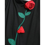 Dolce & Gabbana Black Wool Sleeveless Rose Applique Dress with red embroidery detail