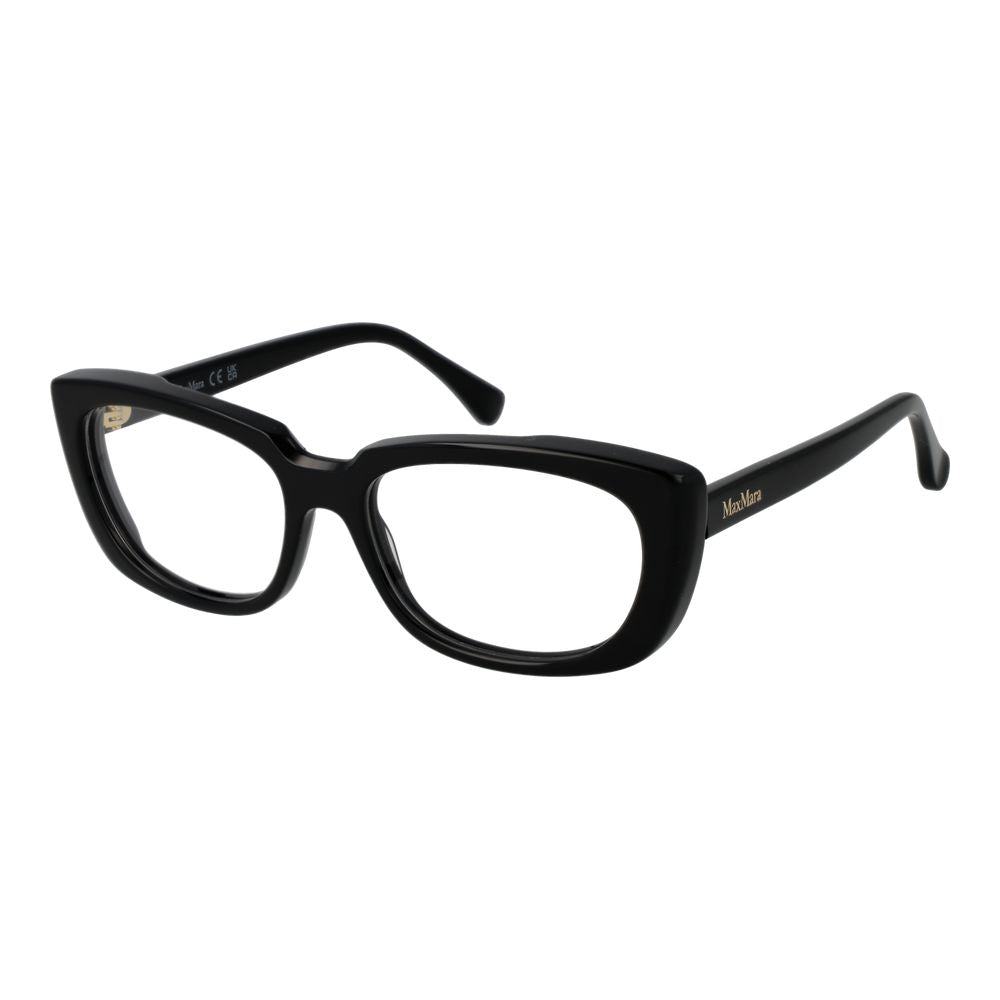 Max Mara Black Women Glasses Frame, full-rim acetate, rectangle style with demo lenses, includes branded case, size 54-16-140.