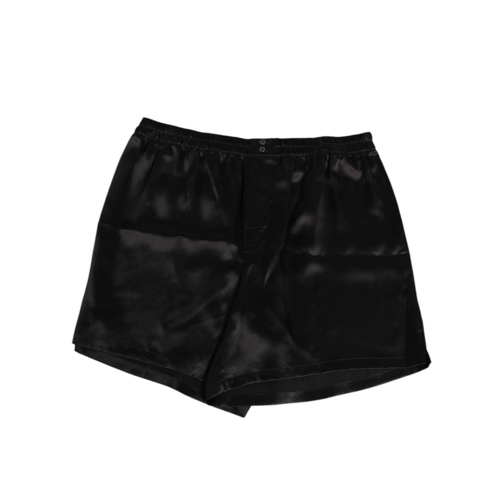 Dolce & Gabbana Black Silk Satin Elastic Men Boxer Short Swimwear, luxurious and elegant Italian craftsmanship, perfect loungewear.