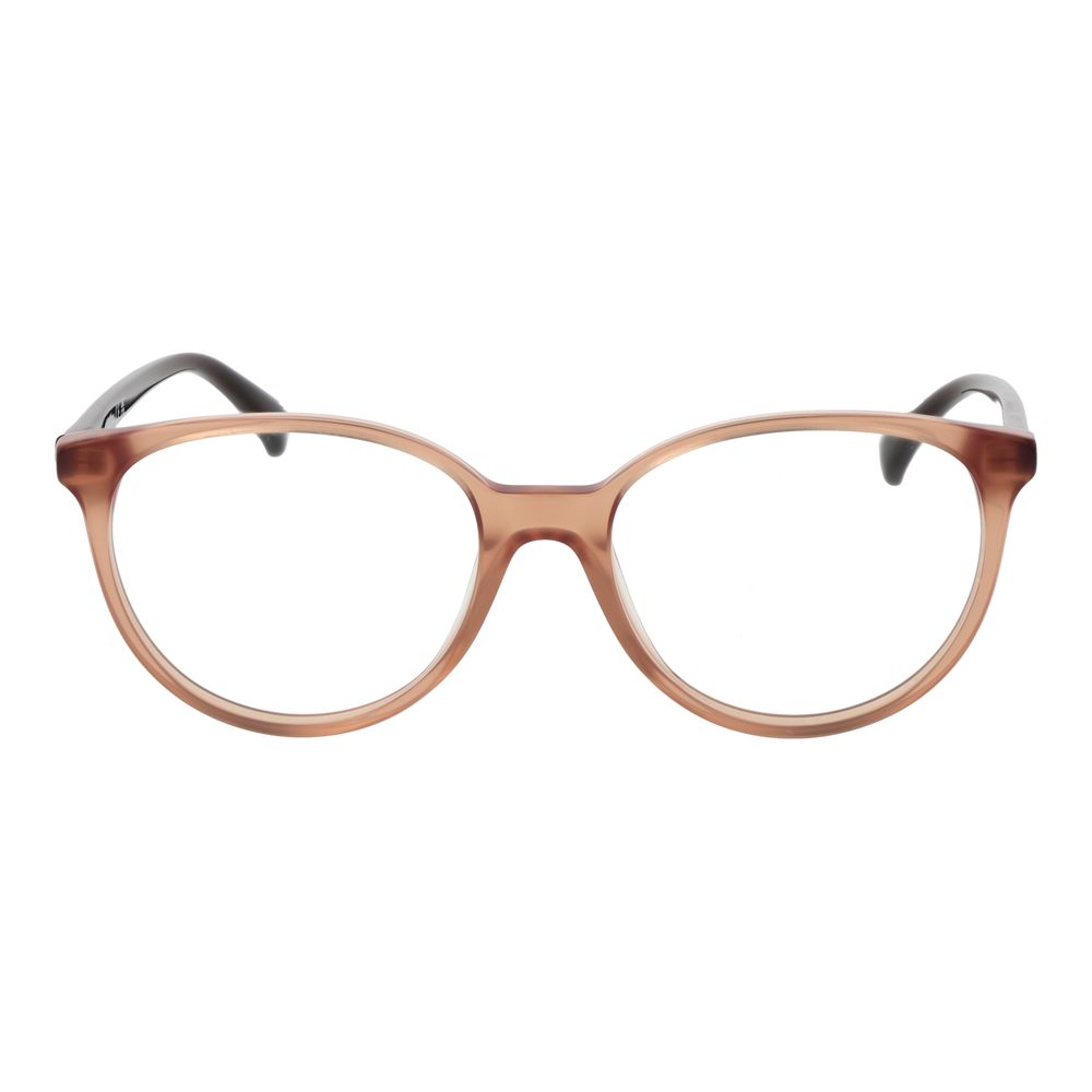 Max Mara Brown Women Glasses Frame in acetate with full-rim style and round shape; demo lenses included.