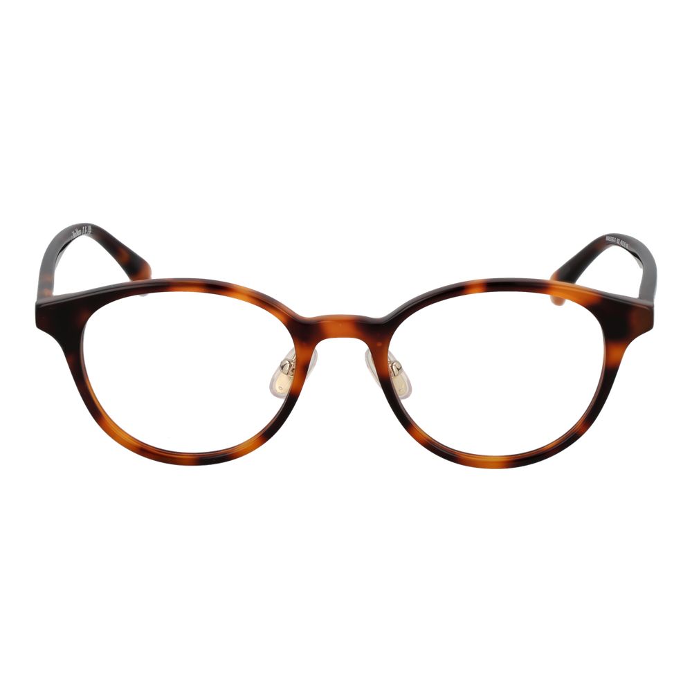 Max Mara Brown Women Glasses Frame, round acetate full-rim with demo lenses, designed for women with a stylish brown finish.