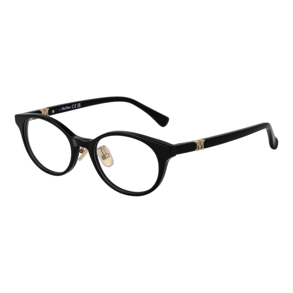 Max Mara Black Women Glasses Frame in acetate with full-rim round black design, size 49-18-145, demo lenses included.