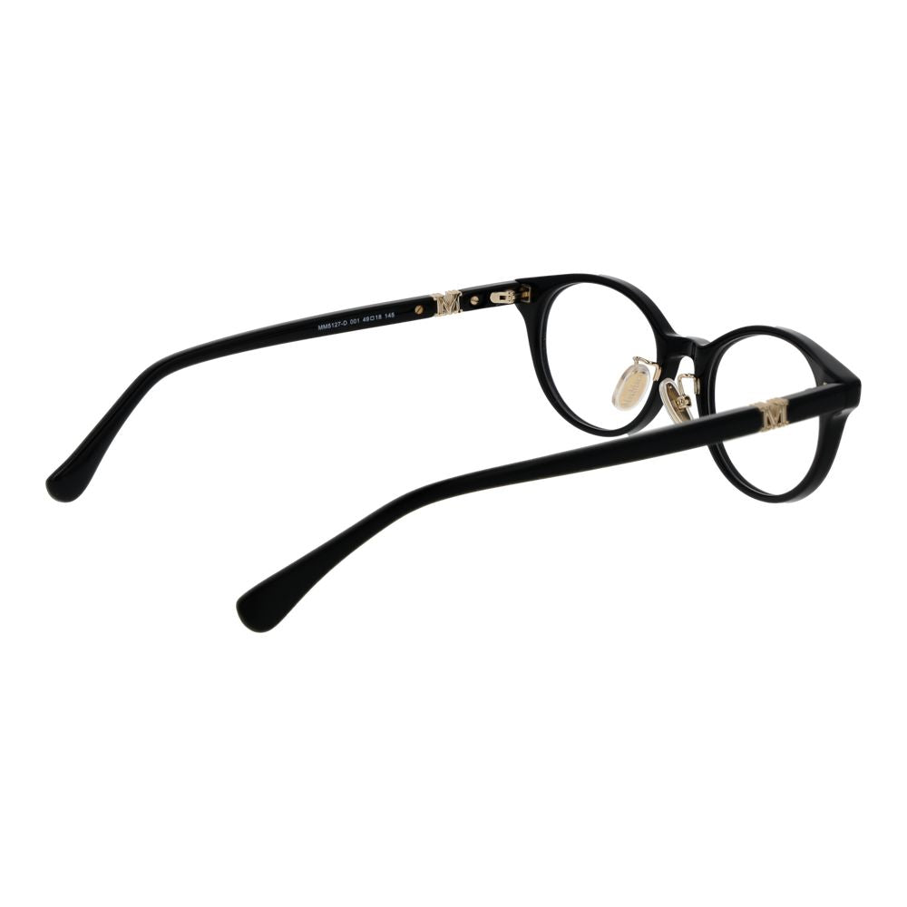 Max Mara Black Women Glasses Frame, acetate full-rim round design, 49-18-145 size, with demo lenses, offers 100% UVA&UVB protection.