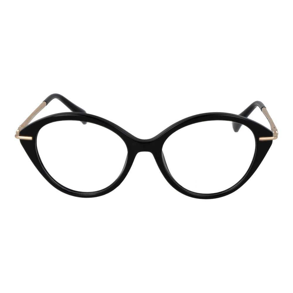 Max Mara Black Women Glasses Frame in acetate, full-rim style with round lenses, includes branded case, perfect for stylish eyewear choice.