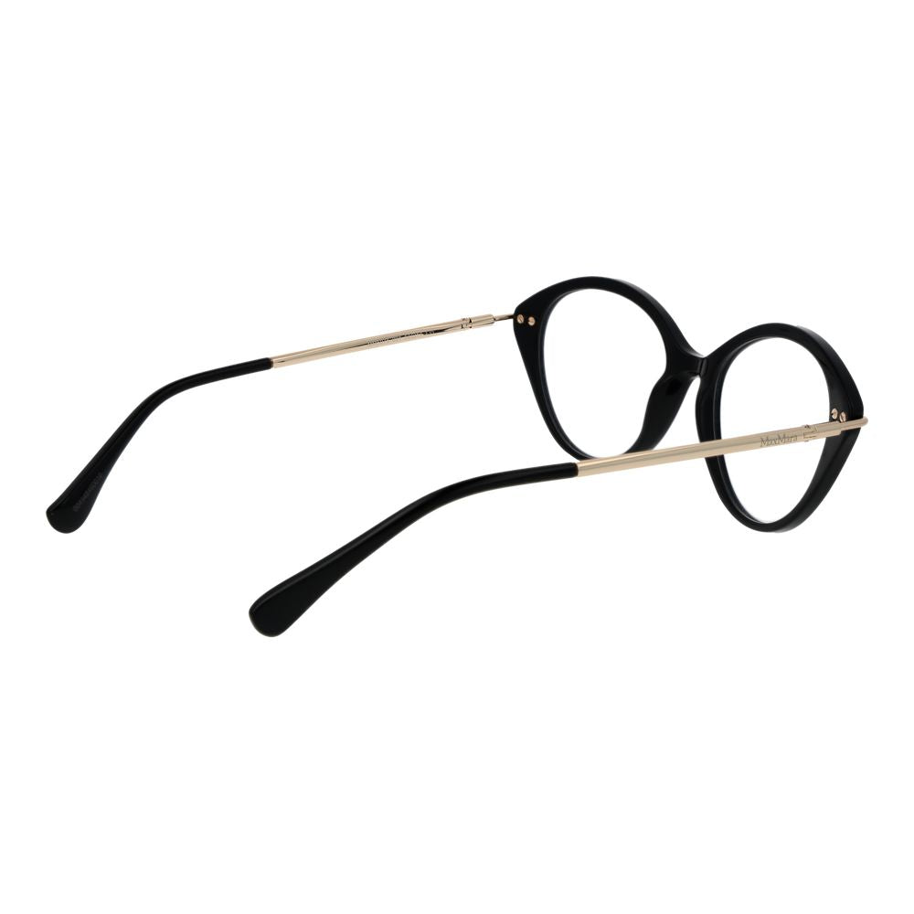 Max Mara Black Women Glasses Frame in acetate with full-rim round style, featuring black frames and demo lenses.