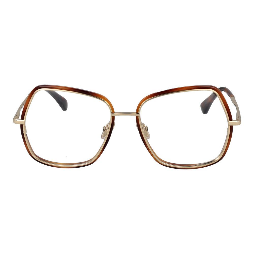 Max Mara Gold Women Glasses Frame, full-rim square style in gold, metal frame with plastic demo lenses, 100% UVA&UVB protection, size 55-17-140.