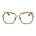 Max Mara Gold Women Glasses Frame, full-rim square style in gold, metal frame with plastic demo lenses, 100% UVA&UVB protection, size 55-17-140.