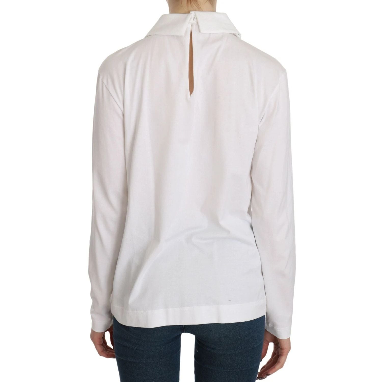 Dolce & Gabbana White Cotton Longsleeve Collared Blouse