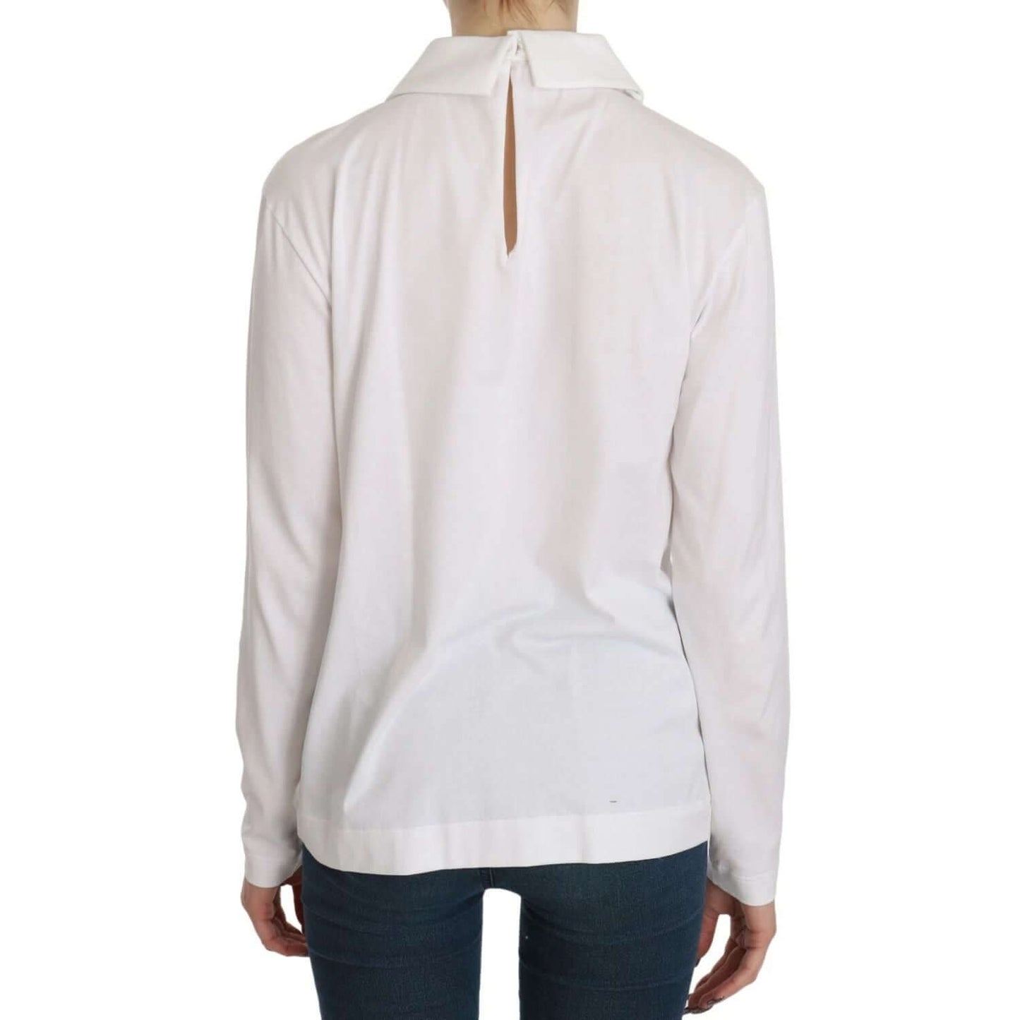 Dolce & Gabbana White Cotton Longsleeve Collared Blouse