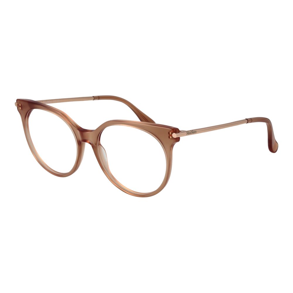 Max Mara Pink Women Glasses Frame in full-rim rose acetate, round style with demo lenses, includes branded case.
