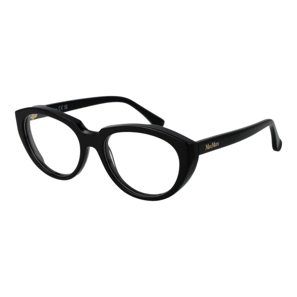 Max Mara Black Women Glasses Frame, cat eye style, acetate material, full-rim, demo lenses, black color, 53 lens width, branded case included.